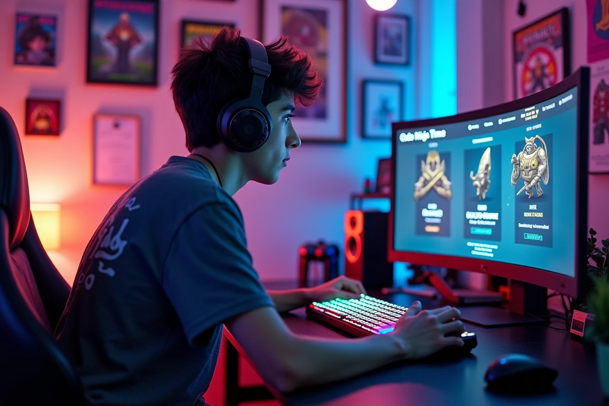 Adolescent découvrant les codes de récompenses rares de Code Ninja Time dans sa chambre gaming