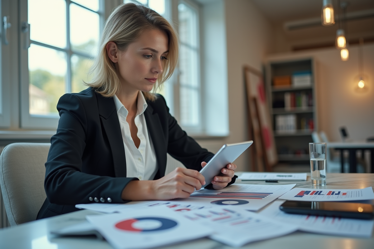 Femme analyste de mode examinant des graphiques de ventes