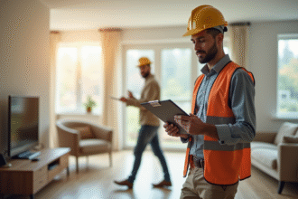Auditeur energie avec un clipboard dans une maison lumineuse