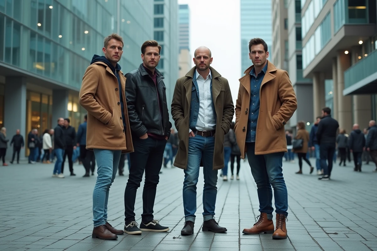 Groupe de personnes dans une place urbaine animée dont l'un semble dissimuler sa véritable identité, illustrant la capacité du Caméléon à se fondre parmi les Avengers et les civils