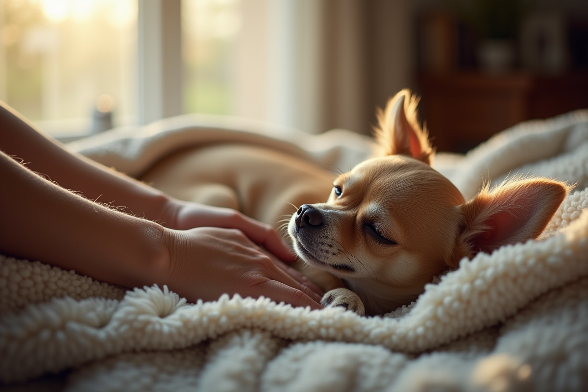 Chihuahua âgé reposant dans un salon douillet et lumineux