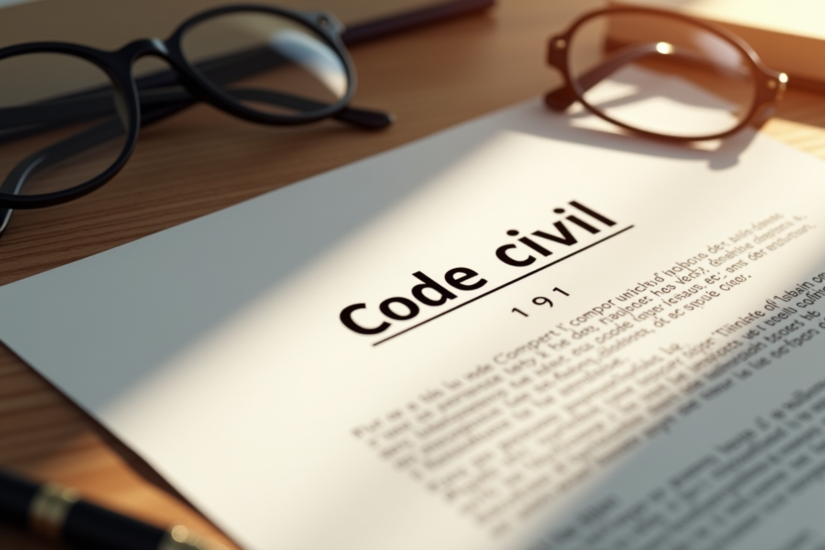 Zoom sur un document juridique avec lunettes et stylo sur un bureau en bois