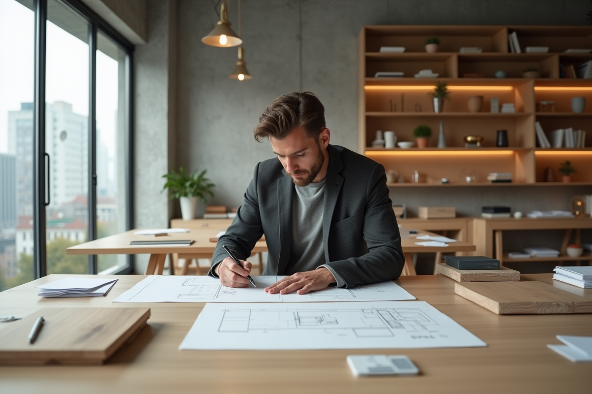 Designer en train de dessiner des concepts de meubles dans son bureau moderne