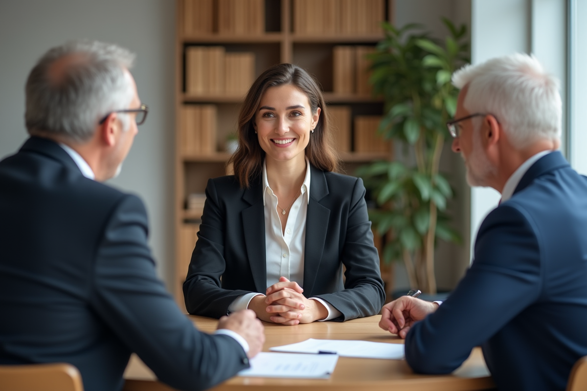 Jeune femme professionnelle discutant avec un couple âgé
