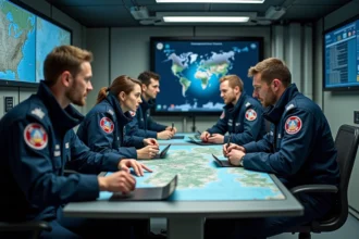 Groupe de secouristes français en action dans un centre opérationnel