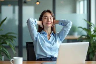 Femme professionnelle détendue dans son bureau lumineux