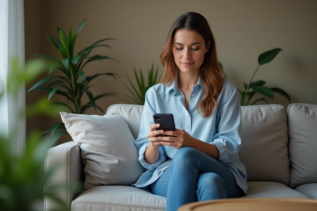 Femme utilise une mobile pour migration de donnees