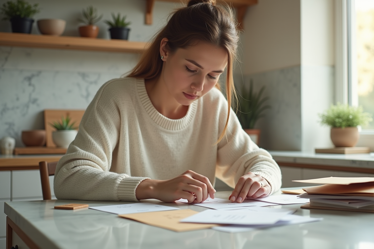 Femme organisant ses enveloppes de budget à la maison