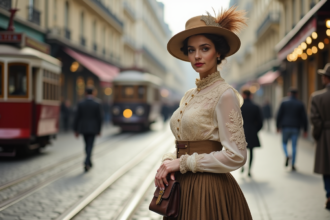 Jeune femme élégante en tenue Belle Époque à Paris