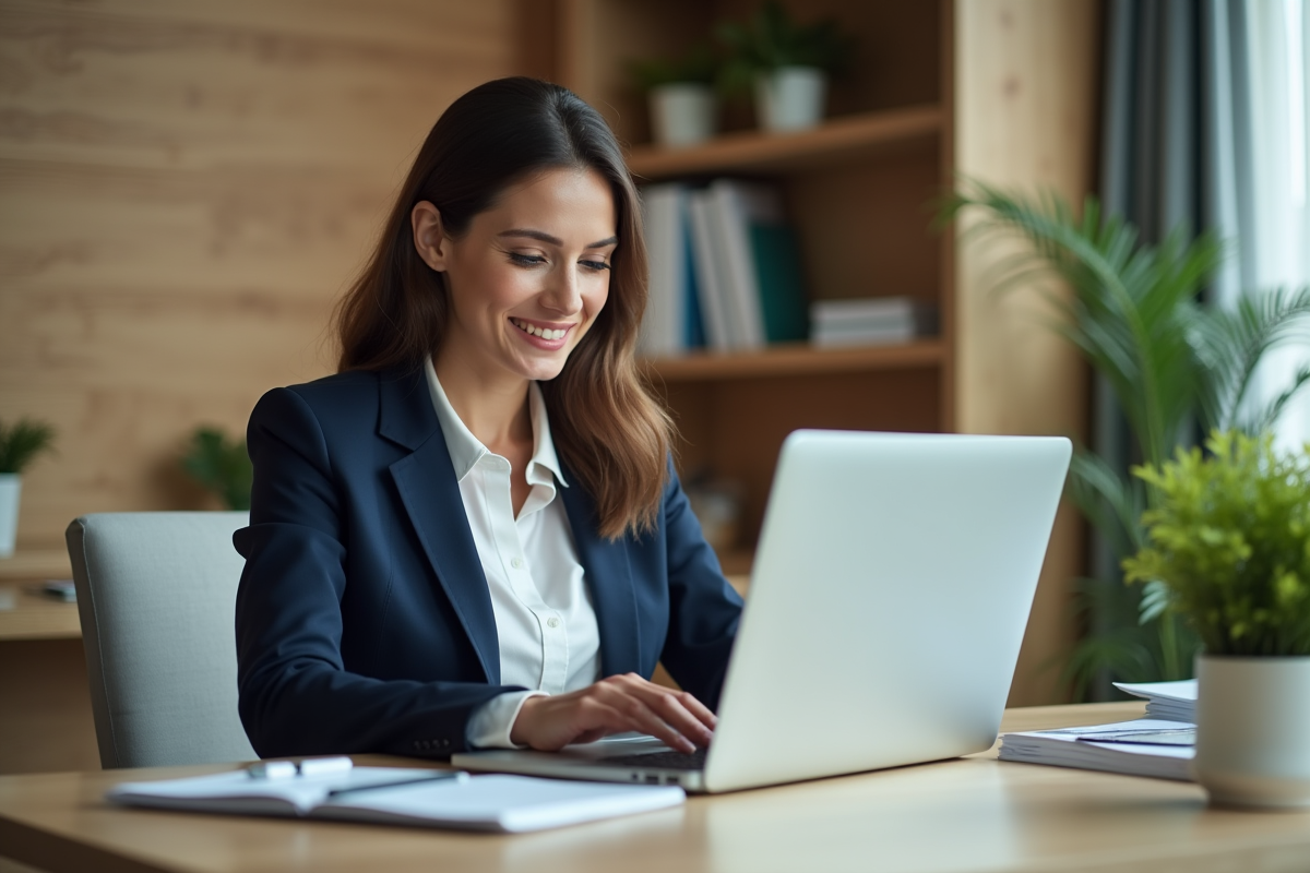 Femme professionnelle travaillant sur logiciel de paie au bureau