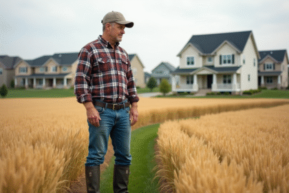 Fermeur à côté d'un quartier en construction en arrière-plan