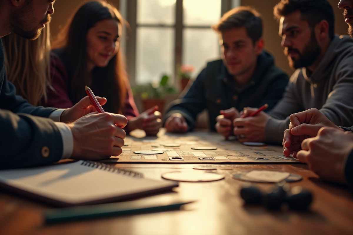 Groupe d'amis jouant à un jeu de detective en journée