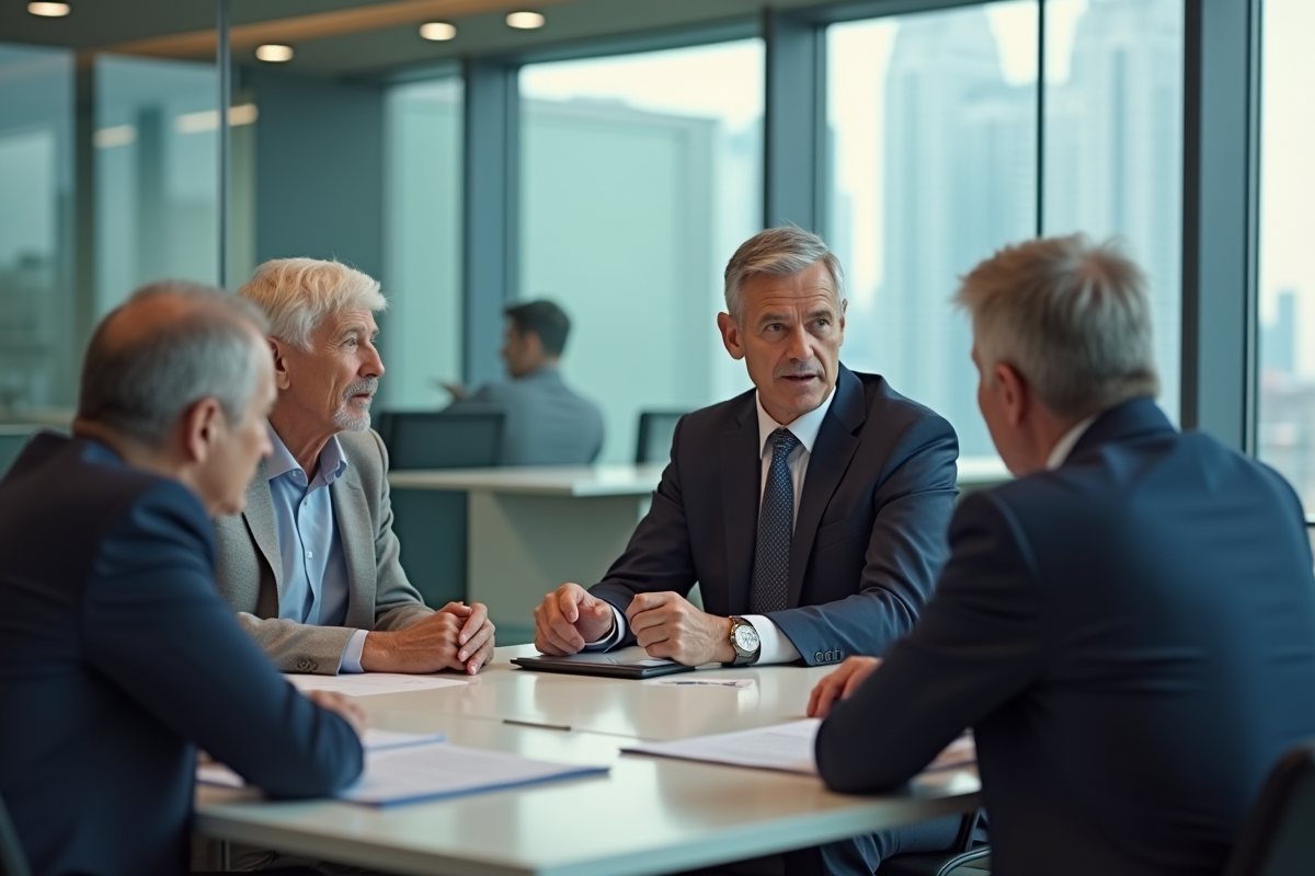 Homme professionnel discutant avec un couple dans un bureau