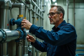 Ingénieur en traitement de l'eau intégrant un module hydrodynamique Chorus dans un système de purification industriel existant