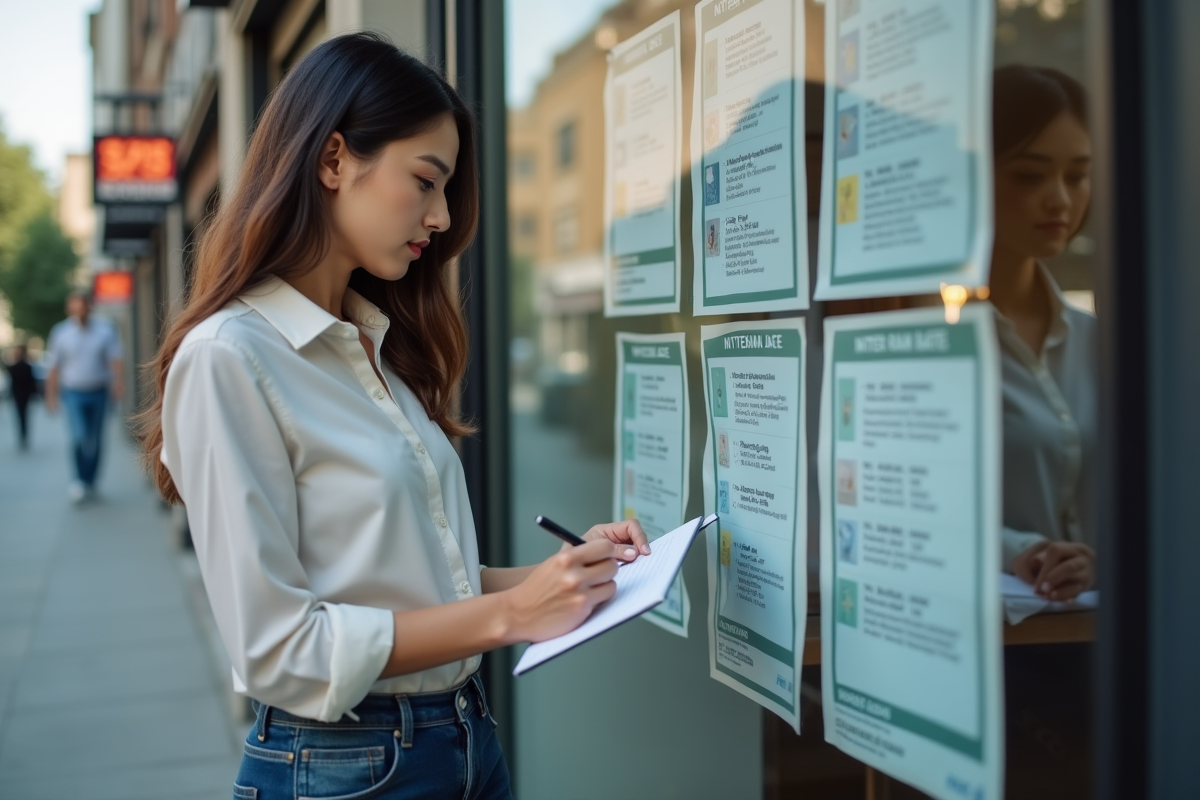 Jeune femme examine des taux d