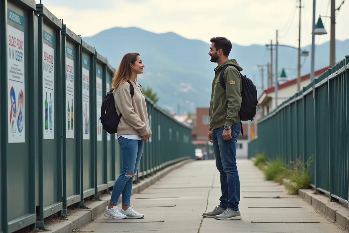 Jeune femme parlant à un agent à l