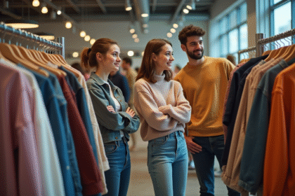 Groupe de jeunes adultes dans un magasin de mode tendance