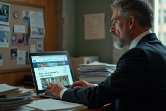 Homme d'âge moyen travaillant sur son ordinateur dans un bureau