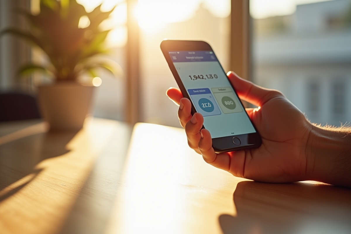 Main tenant un smartphone avec application de conversion miles et kilomètres