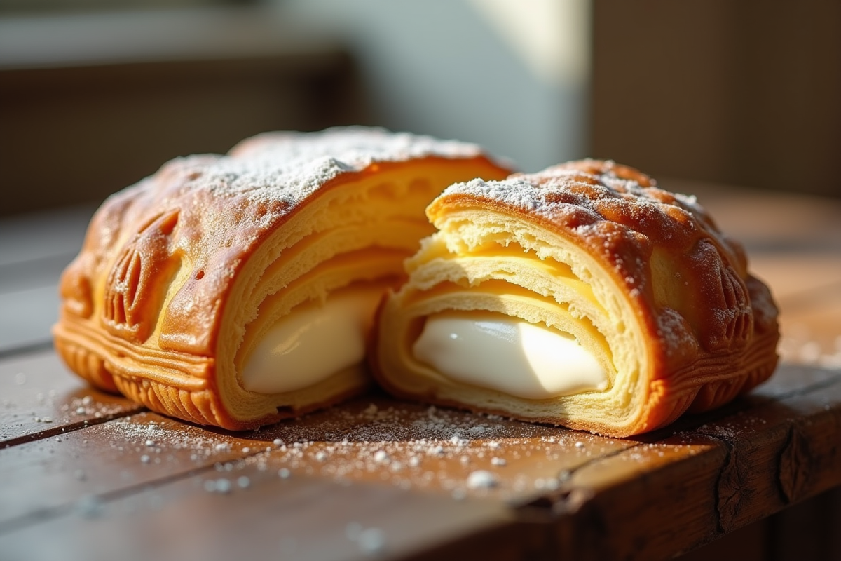 Millefeuille tranché montrant couches de pâte et crème pâtissière